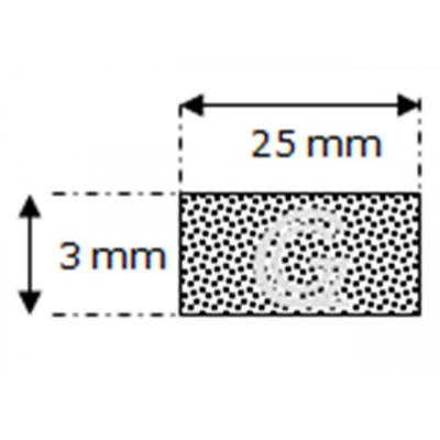 Rectangular sponge rubber cord | 3 x 25 mm| per meter